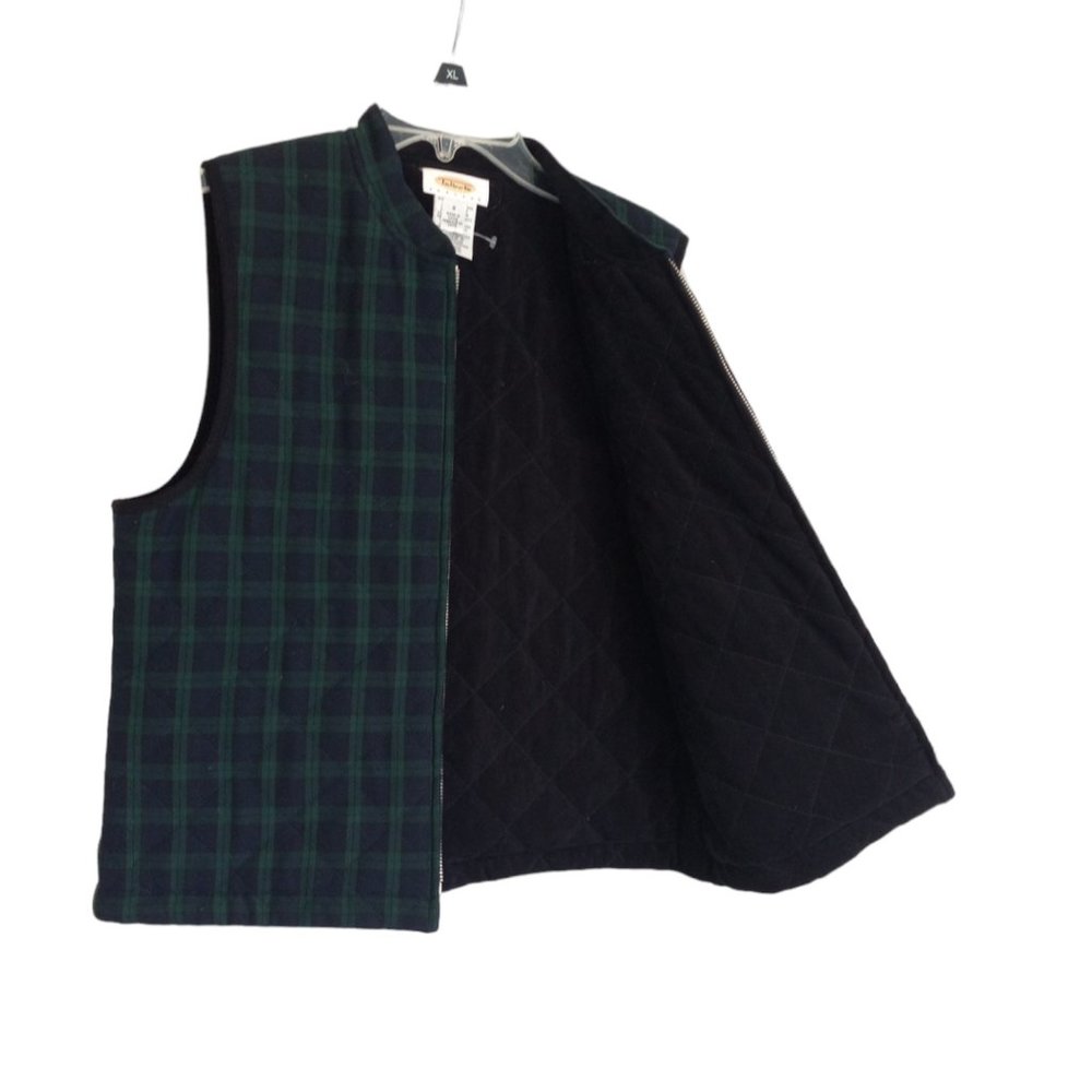 Talbots Petites Quilted Vest PS Blue Green Blackwatch Plaid Zip Pockets Like New - Picture 6 of 14